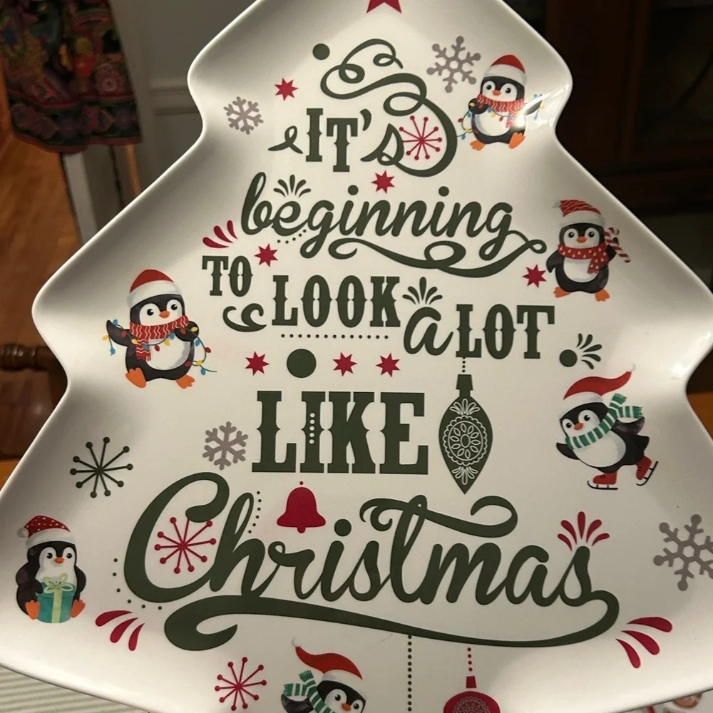 Christmas Tree Shaped Plate Penguin It’s Beginning to Look a lot like Christmas - Picture 14 of 16